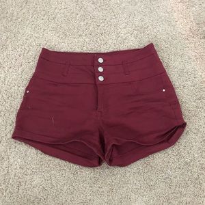 high waisted maroon shorts